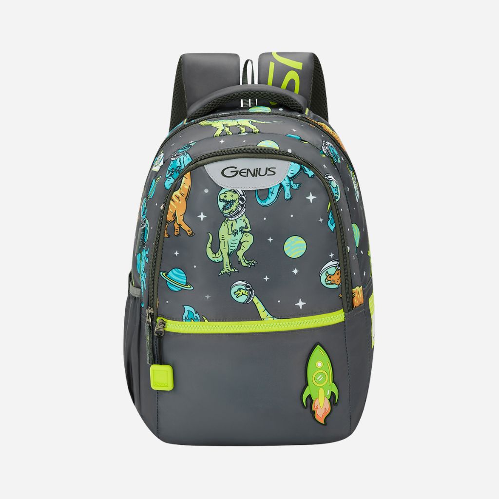 Genius by Safari Cosmo 23L Grey School Backpack with Name Tag