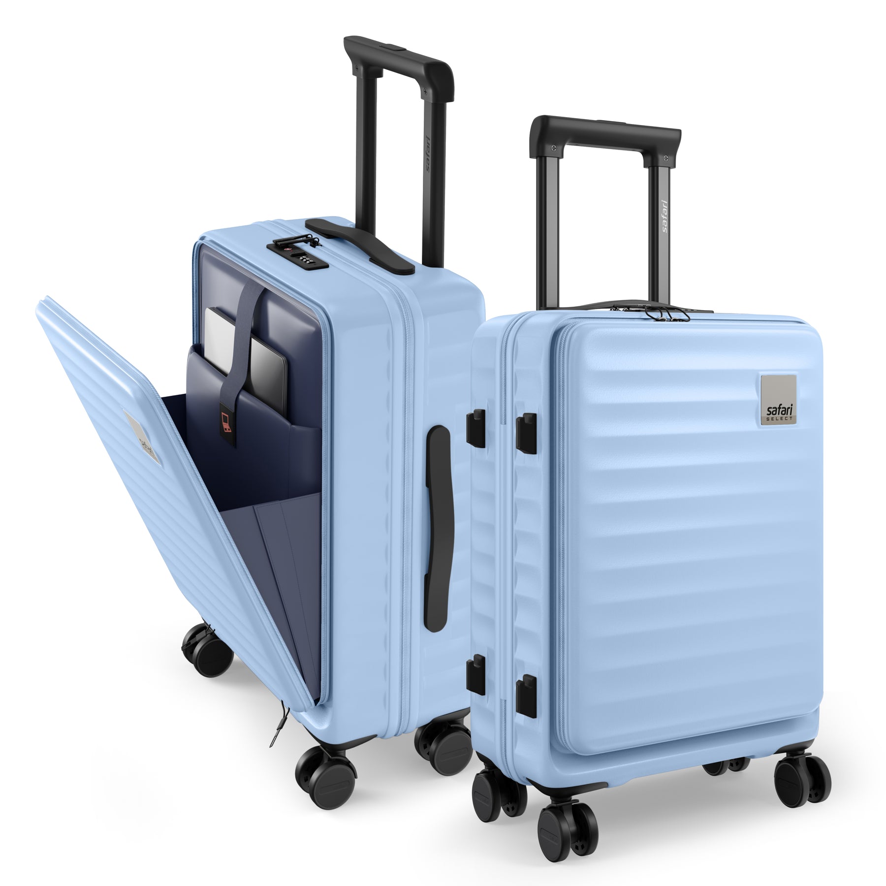 Safari Select Froniq Frost Grey Front opening Trolley Bag with TSA Lock, Dual wheels and Anti-Theft Zipper