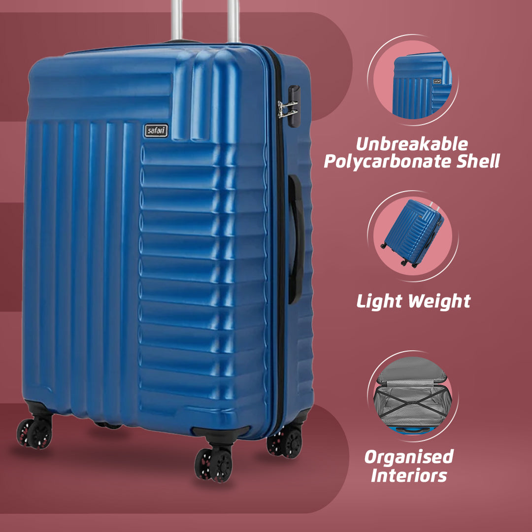 Apex Hard Luggage Combo with Dual Wheels and USB Port(Small and Medium) - Electric Blue