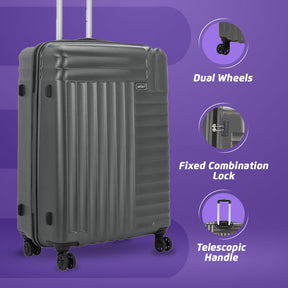 Apex Hard Luggage Combo with Dual Wheels and USB Port (Small, Medium and Large) - Gun Metal