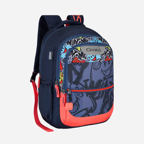 Genius by Safari Scribble 27L Blue School Backpack with Name Tag