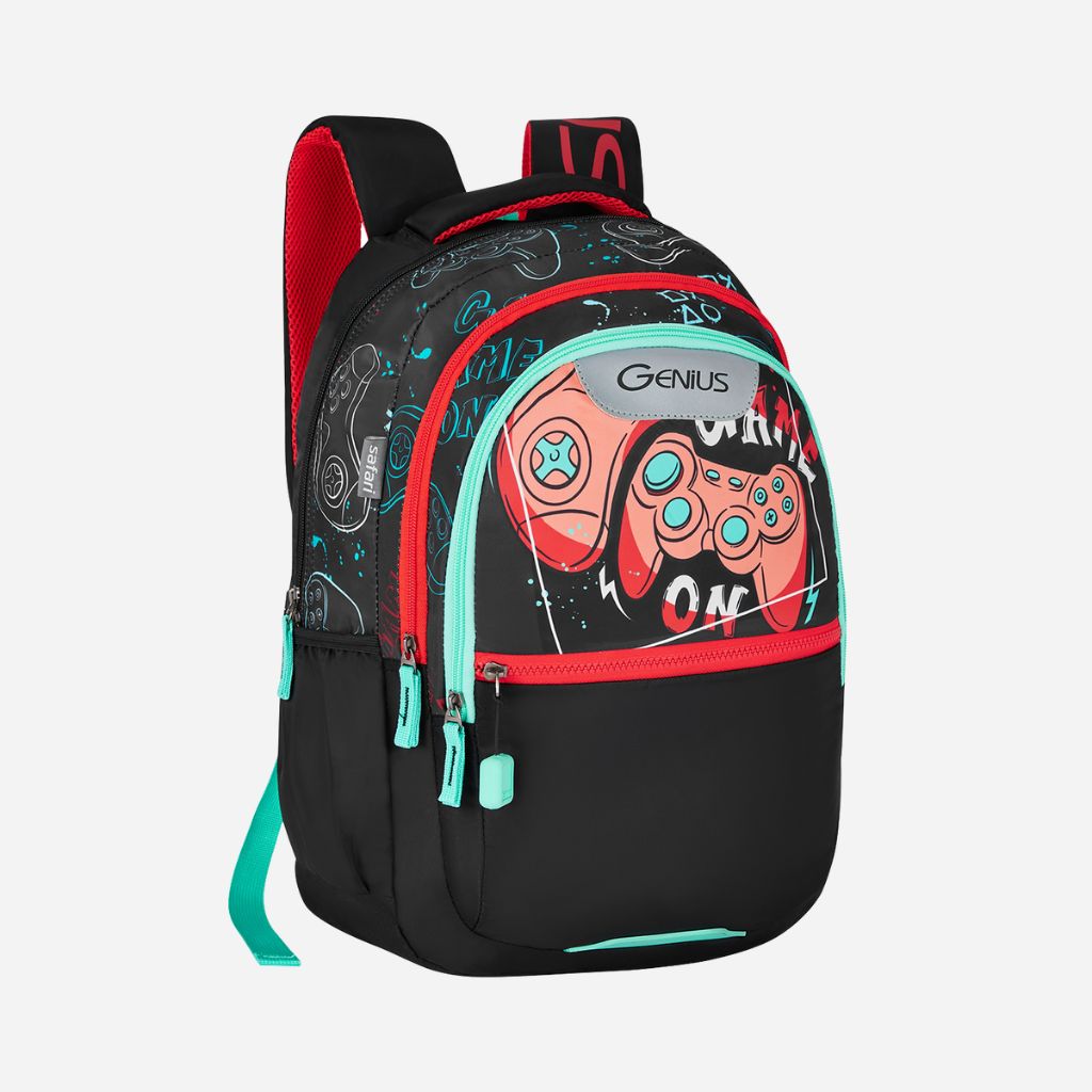 Genius by Safari Maverick 27L Black School Backpack with Name Tag