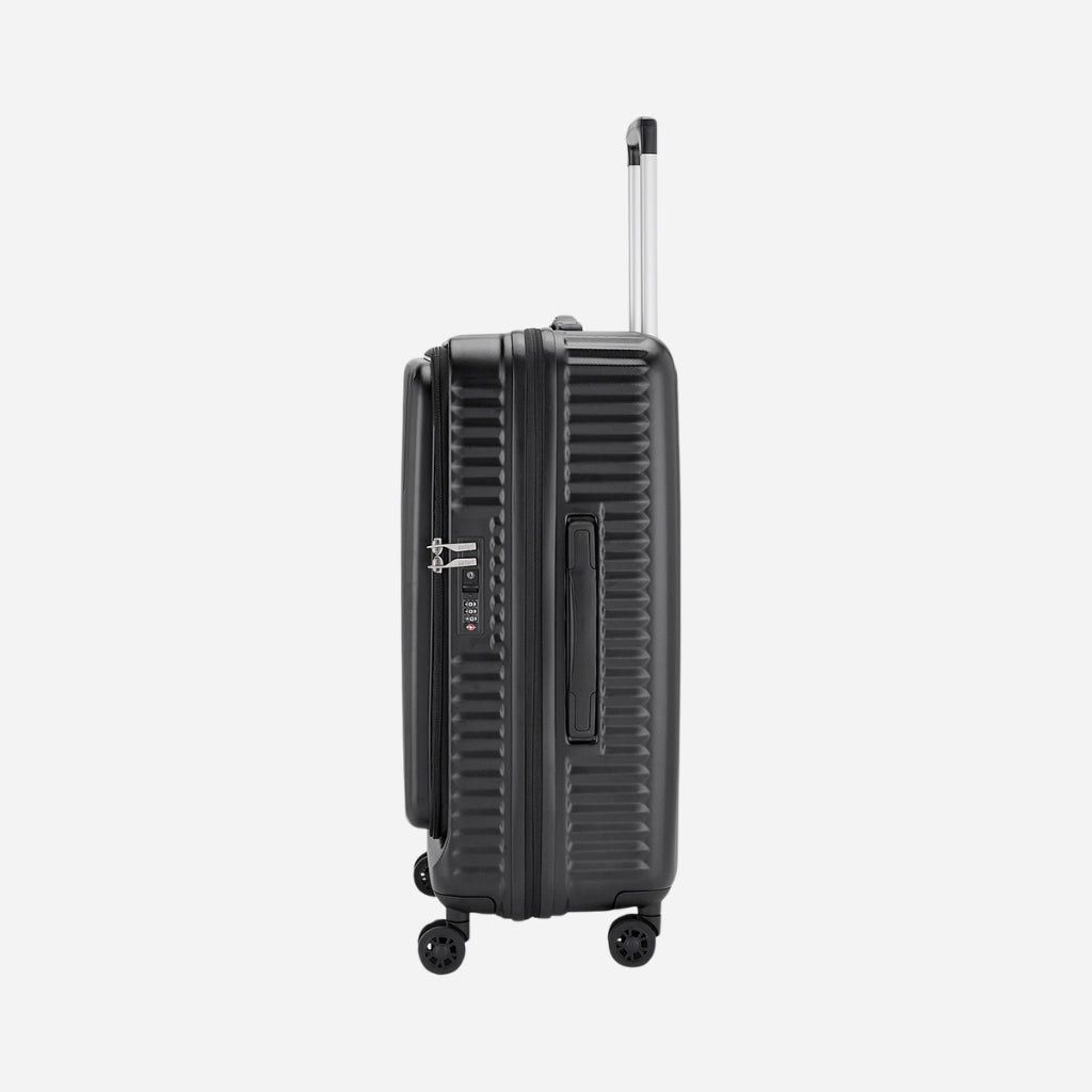 Safari Select Recoil Black Medium Front opening Trolley Bag with Expander, TSA Lock, Dual wheels and Anti-Theft Zipper