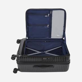 Safari Select Recoil Black Medium Front opening Trolley Bag with Expander, TSA Lock, Dual wheels and Anti-Theft Zipper