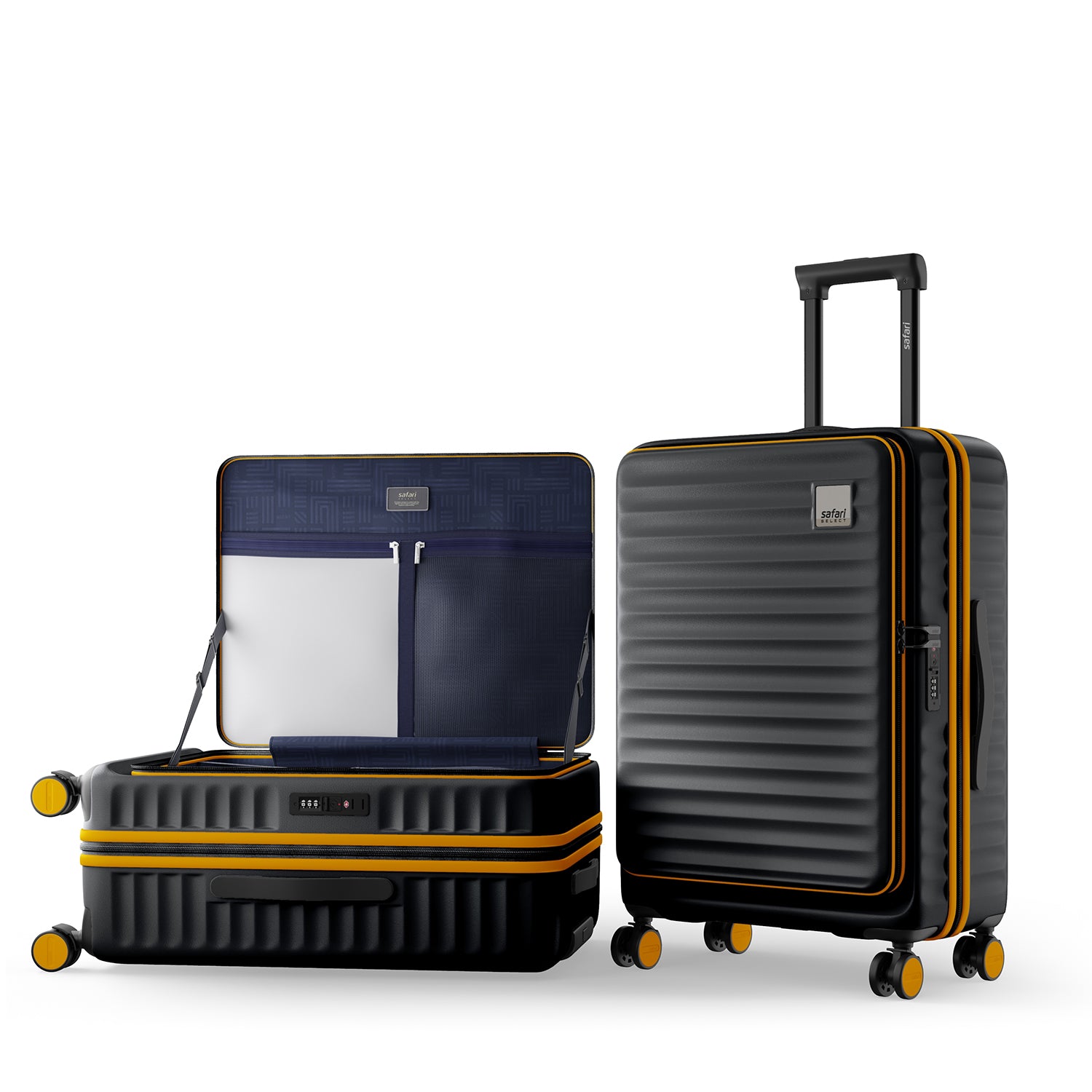 Safari Select Froniq Carbon Front opening Trolley Bag with TSA Lock, Dual wheels and Anti-Theft Zipper