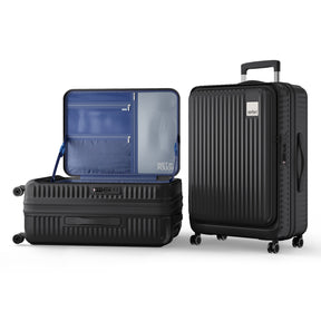 Safari Select Recoil Black Large Front opening Trolley Bag with Expander, TSA Lock, Dual wheels and Anti-Theft Zipper