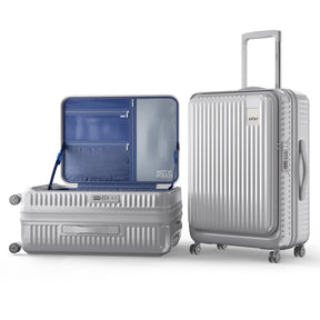 Safari Select Recoil Silver Medium Front opening Trolley Bag with Expander,, TSA Lock, Dual wheels and Anti-Theft Zipper