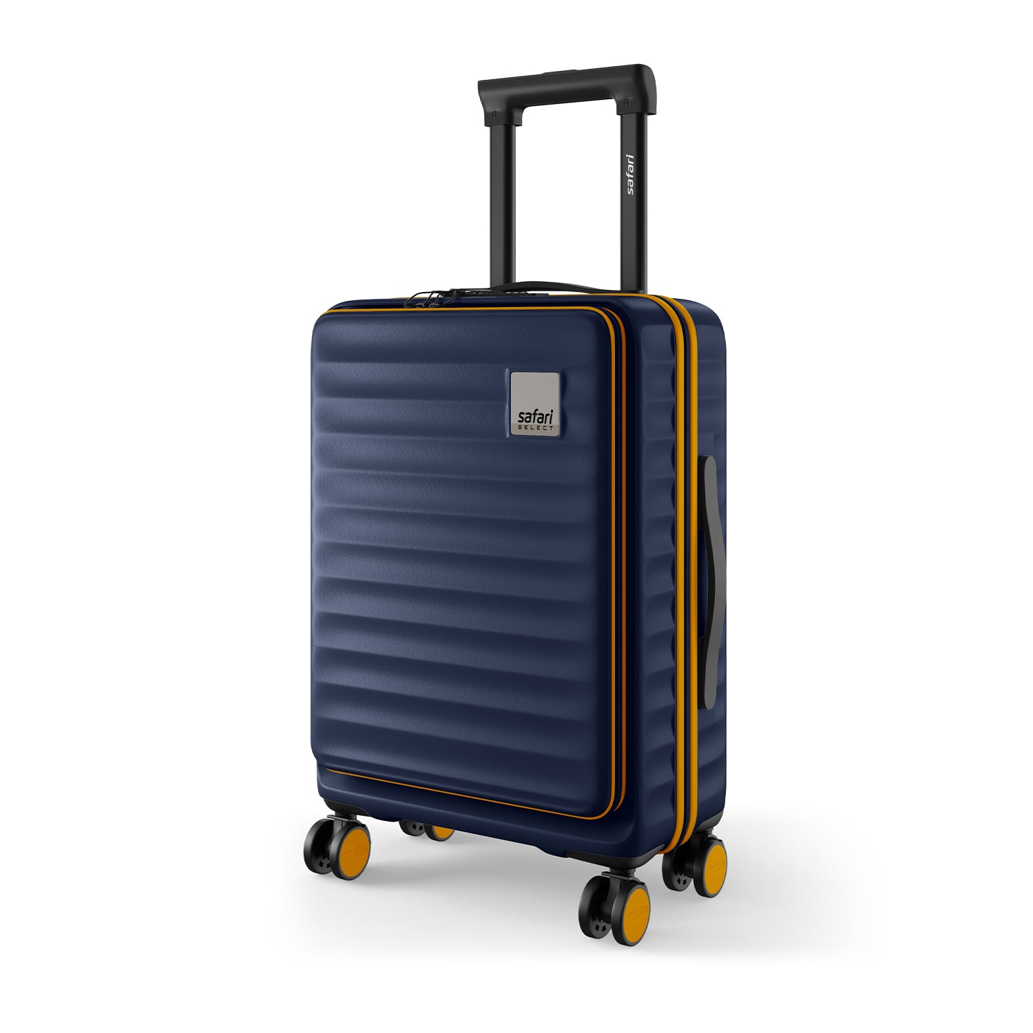 Safari Select Froniq Navy Blue Front opening Trolley Bag with TSA Lock, Dual wheels and Anti-Theft Zipper