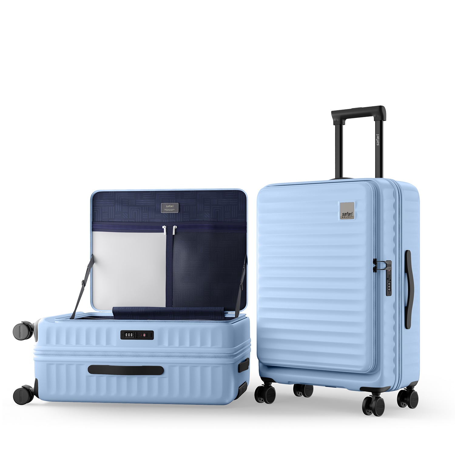 Safari Select Froniq Frost Grey Front opening Trolley Bag with TSA Lock, Dual wheels and Anti-Theft Zipper