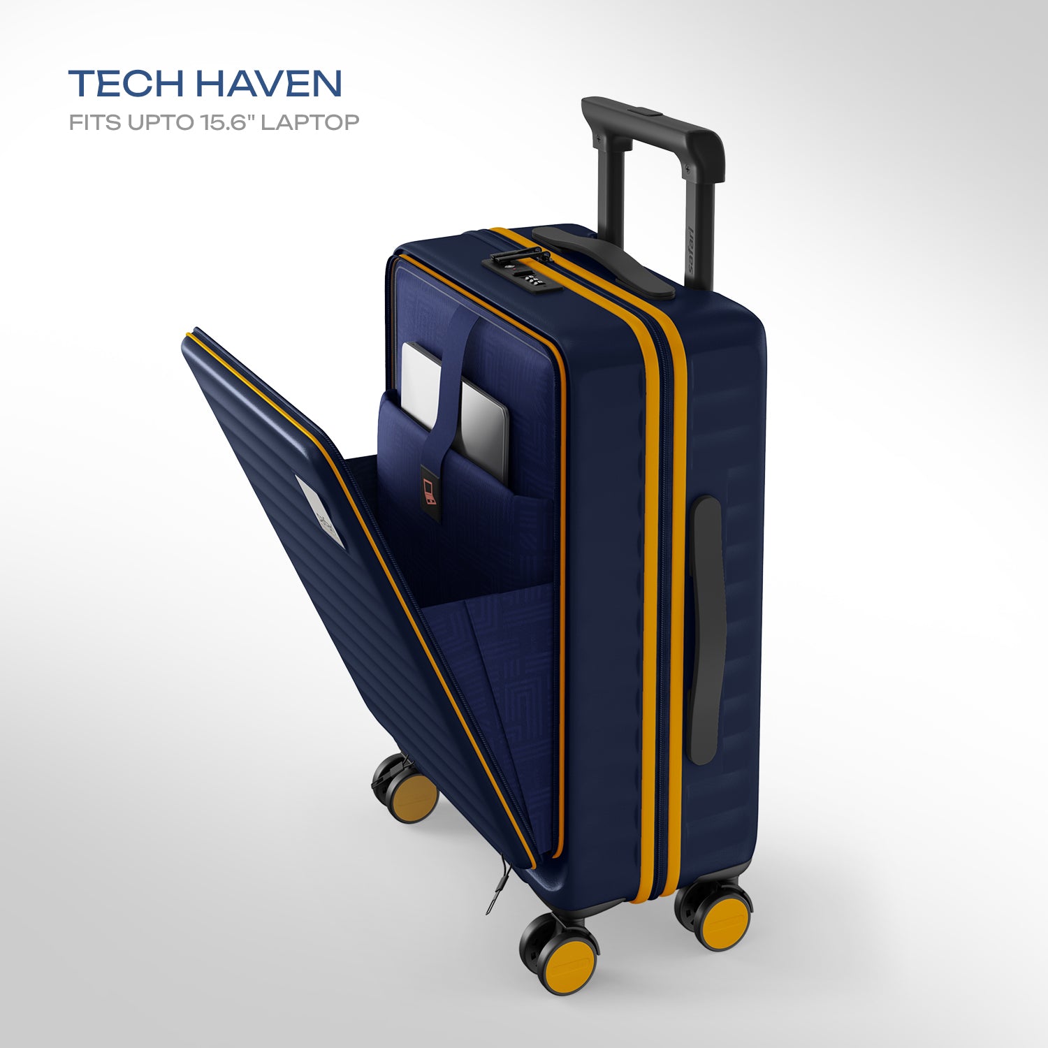 Safari Select Froniq Navy Blue Front opening Trolley Bag with TSA Lock, Dual wheels and Anti-Theft Zipper