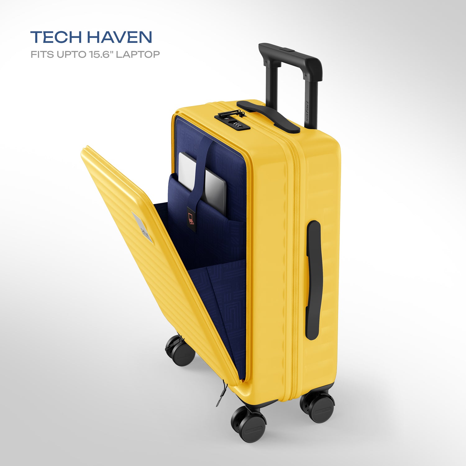 Safari Select Froniq Yellow Front opening Trolley Bag with TSA Lock, Dual wheels and Anti-Theft Zipper