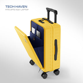 Safari Select Froniq Yellow Front opening Trolley Bag with TSA Lock, Dual wheels and Anti-Theft Zipper