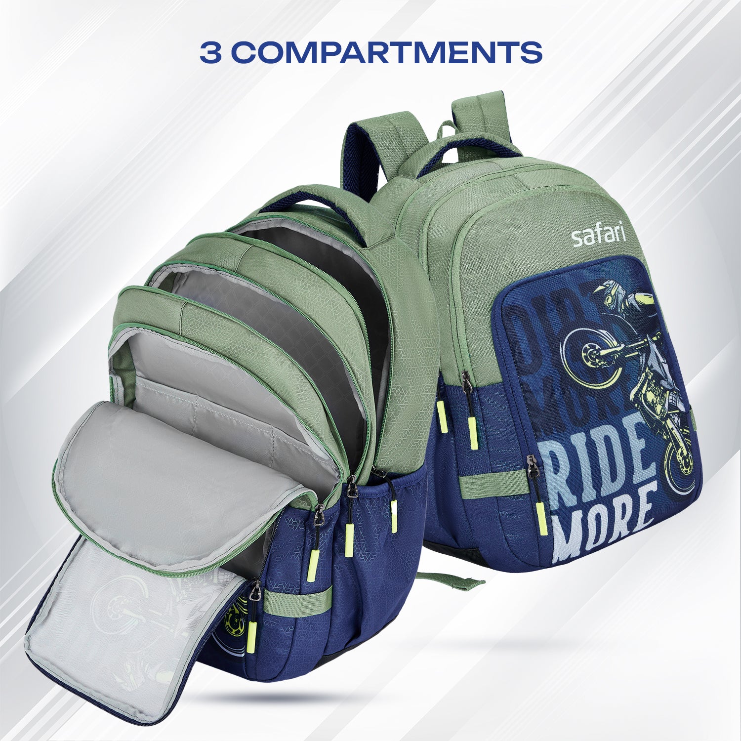 Safari Triplex 5 37L Sage Green School Backpack