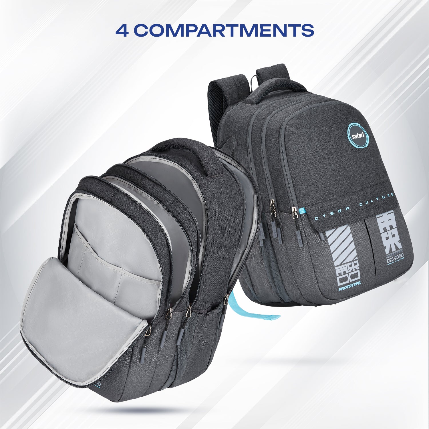 Safari Quadro 43L Grey School Backpack