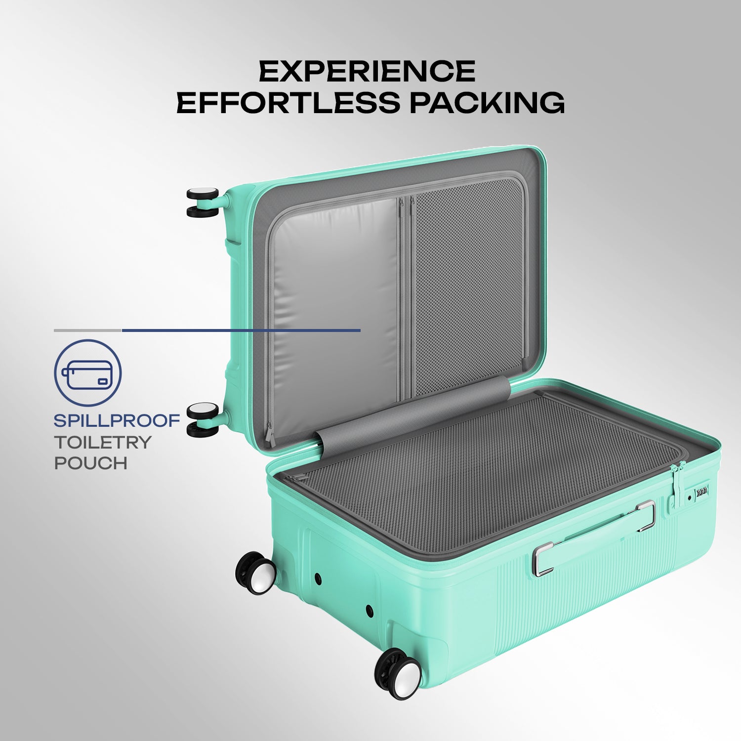 Safari Trunk Trolley Bag with Front Handle, TSA lock and Anti-Theft Zipper Cyan