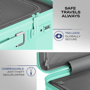 Safari Trunk Trolley Bag with Front Handle, TSA lock and Anti-Theft Zipper Cyan