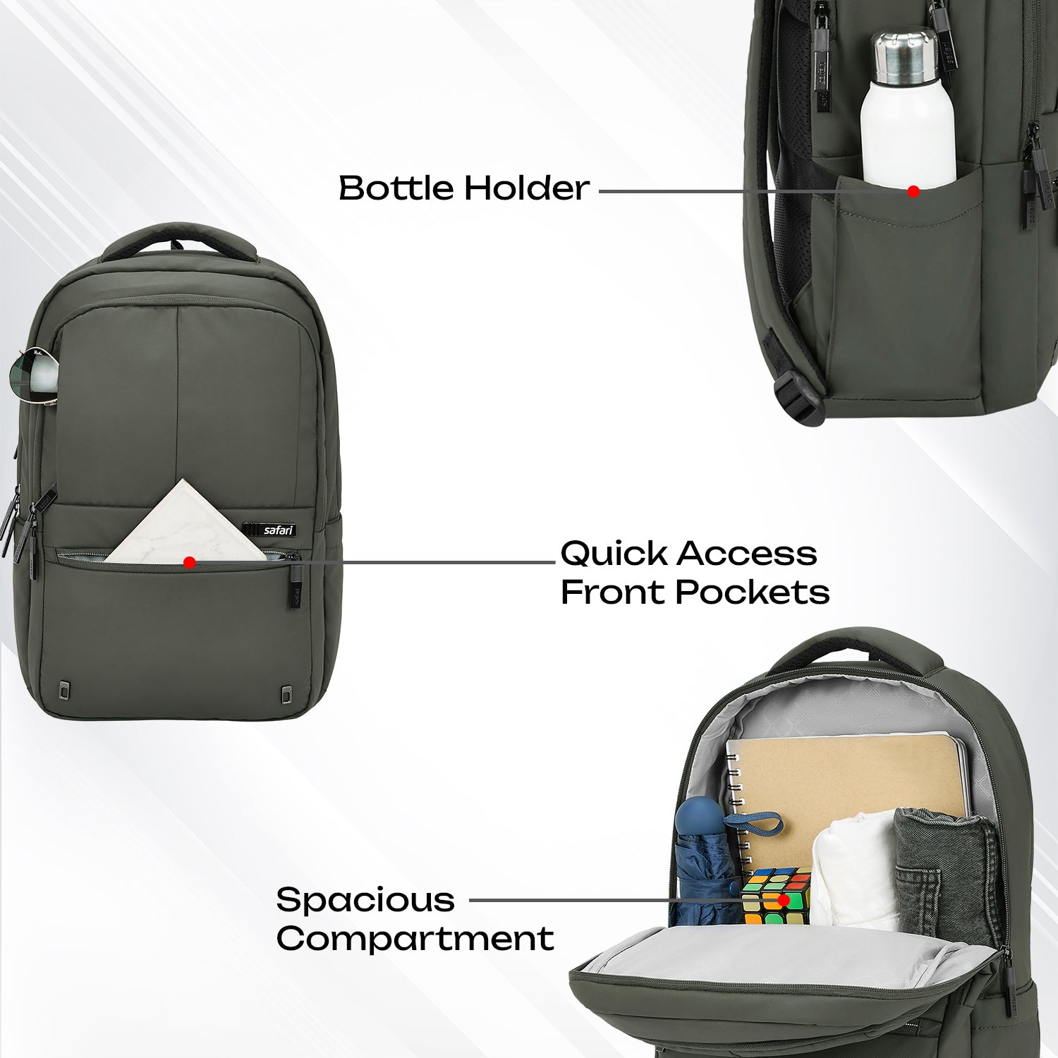 business laptop backpacks with bottle holders Safari Smart 30L Olive Laptop Backpack