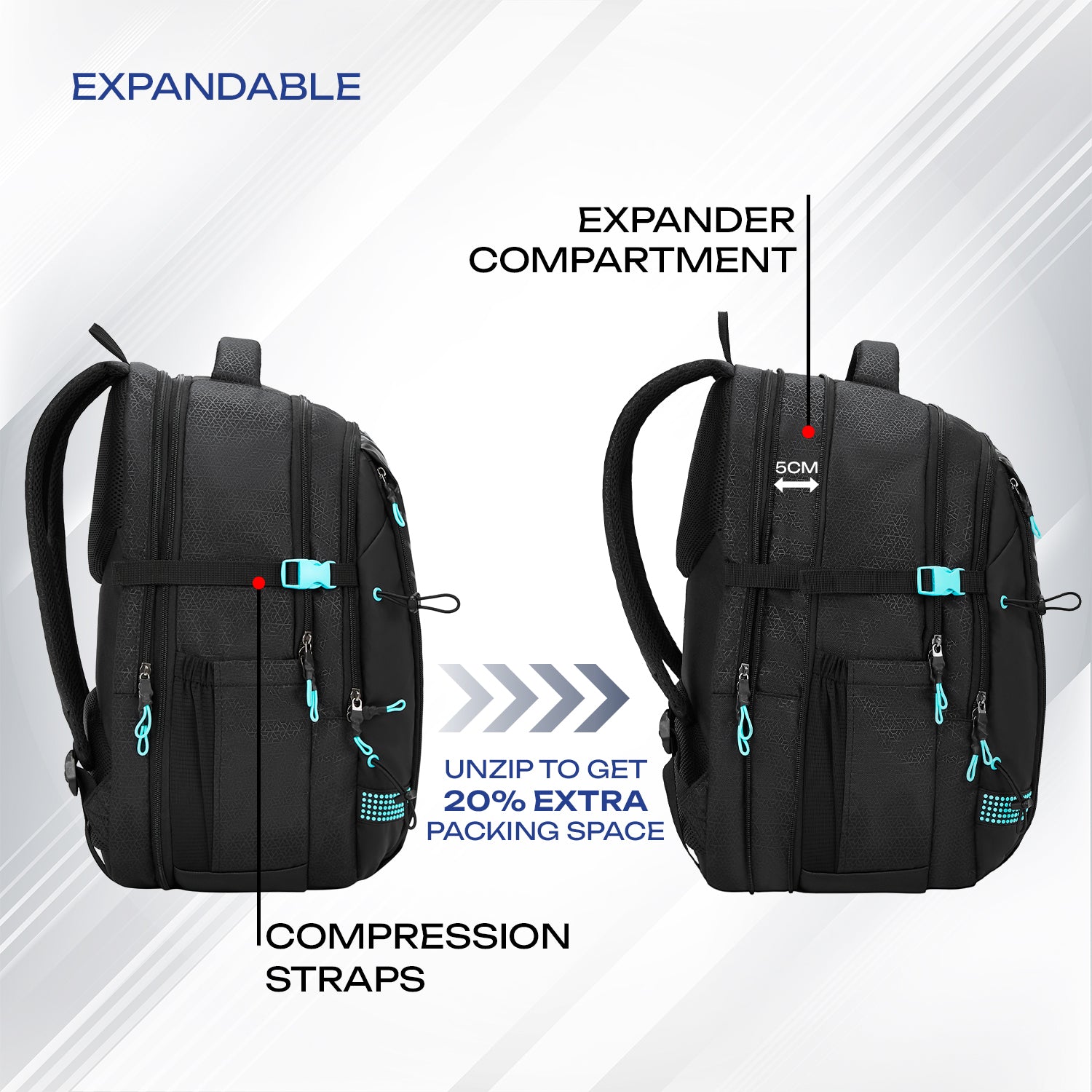 3 day survival backpacks with laptop space Safari Expand 43L Black Hiking Daypack