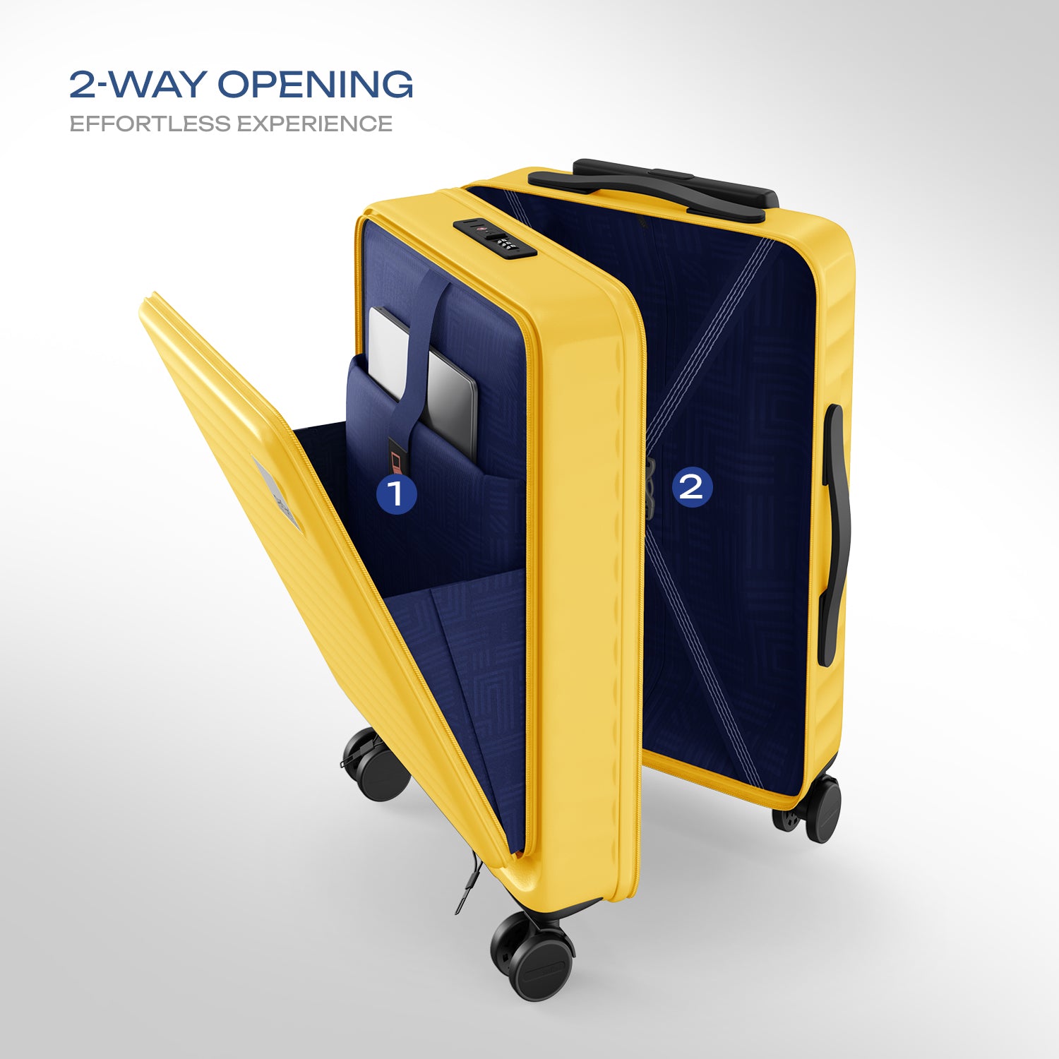 Safari Select Froniq Yellow Front opening Trolley Bag with TSA Lock, Dual wheels and Anti-Theft Zipper