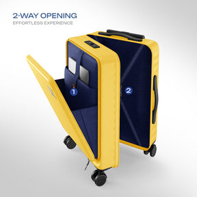 Safari Select Froniq Yellow Front opening Trolley Bag with TSA Lock, Dual wheels and Anti-Theft Zipper
