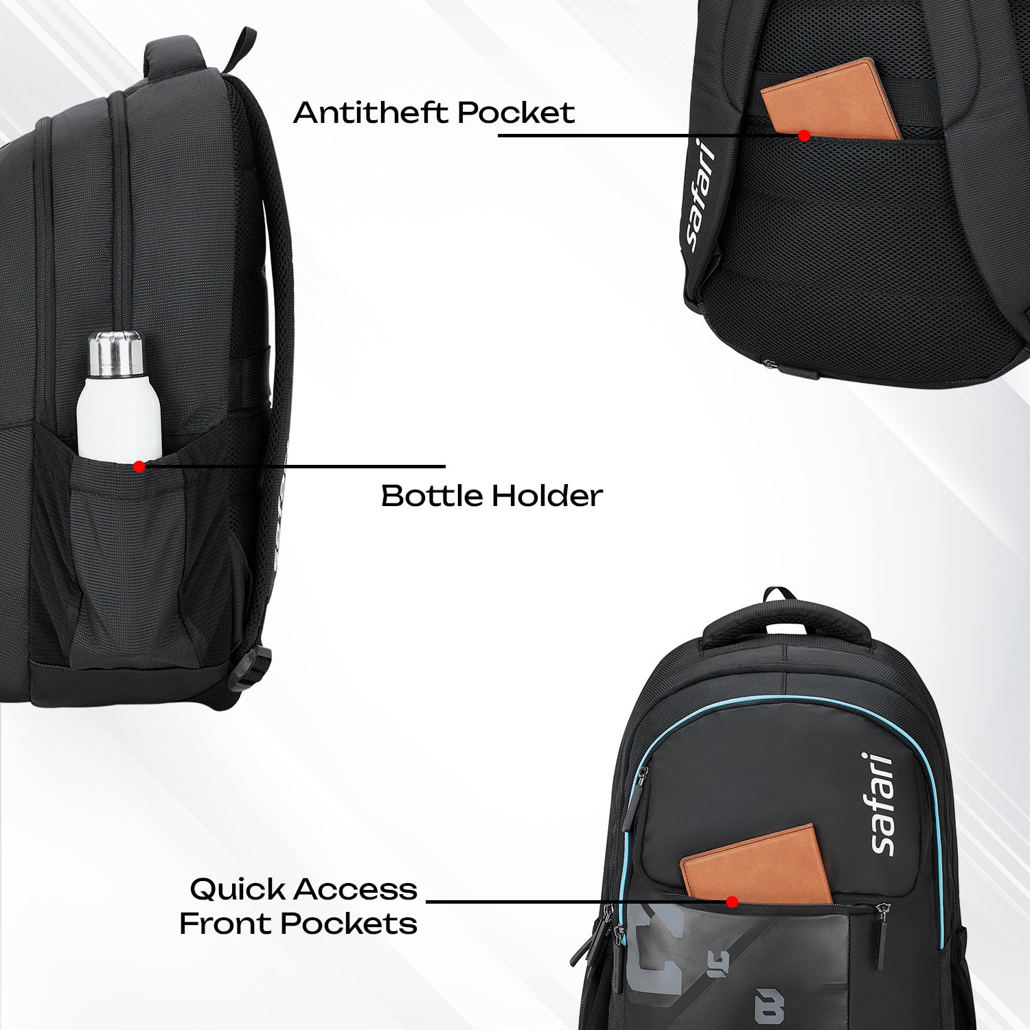 Safari Aura 37L Black Laptop Backpack