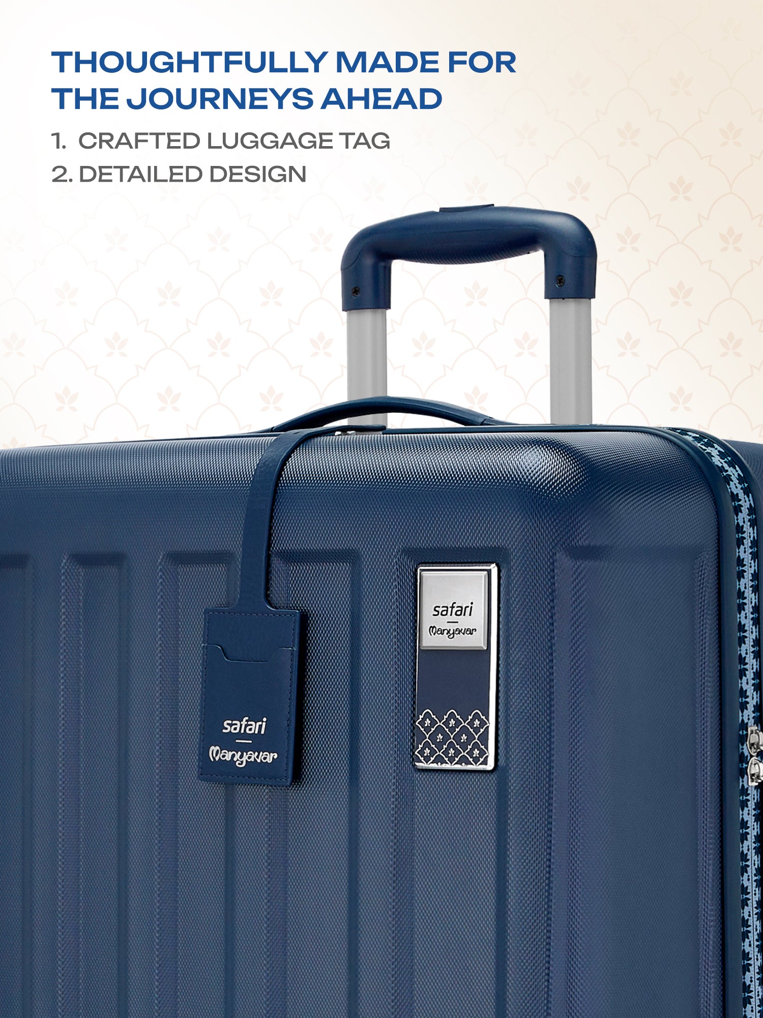 Safari x Manyavar Eterna Wedding Trolley Bag with Dual Wheels and TSA lock - Graphite Blue