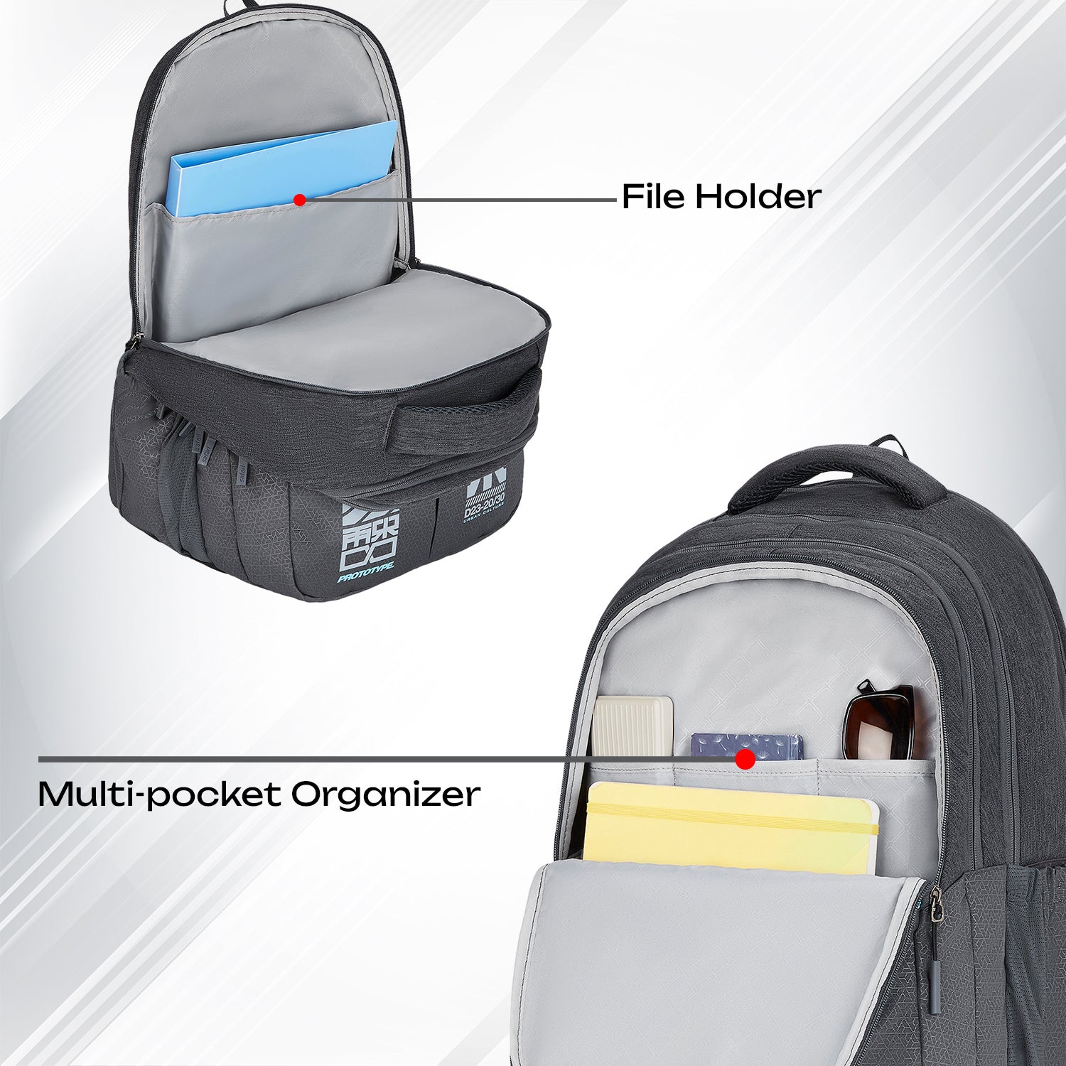 Safari Quadro 43L Grey School Backpack