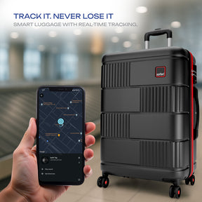 Safari Trackr GPS Enabled Black Trolley Bag with BoAt tag, TSA Lock, Dual wheels and Wet Pouch Organized Interior