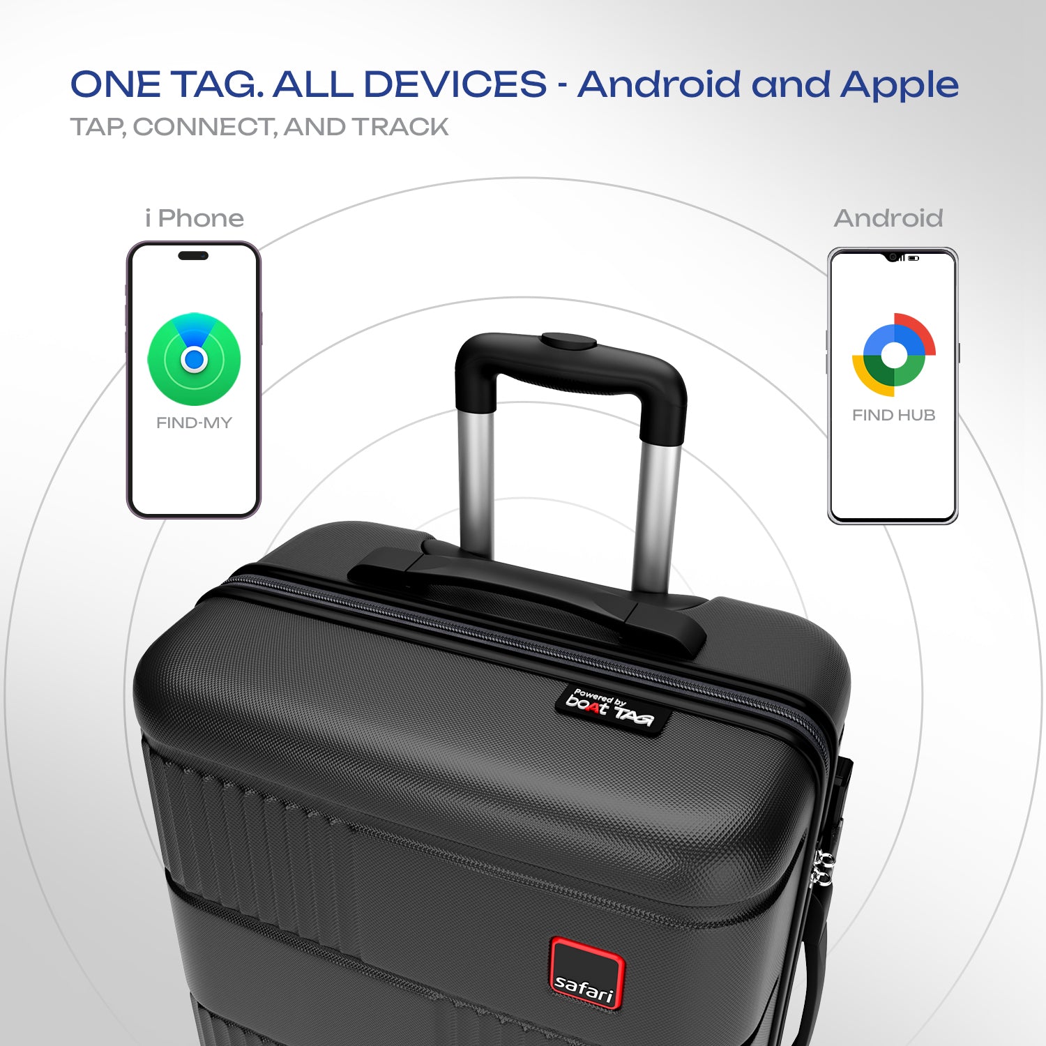 Safari Trackr GPS Enabled Black Trolley Bag with BoAt tag, TSA Lock, Dual wheels and Wet Pouch Organized Interior