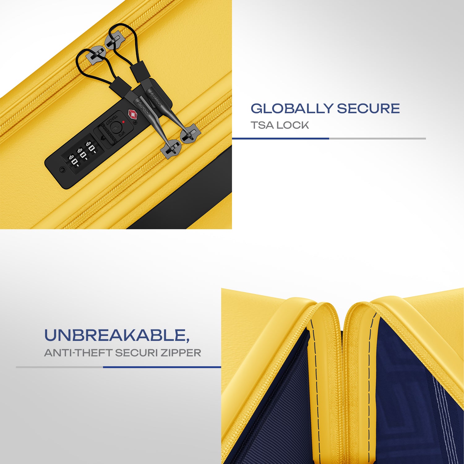 Safari Select Froniq Yellow Front opening Trolley Bag with TSA Lock, Dual wheels and Anti-Theft Zipper