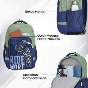 Safari Triplex 5 37L Sage Green School Backpack