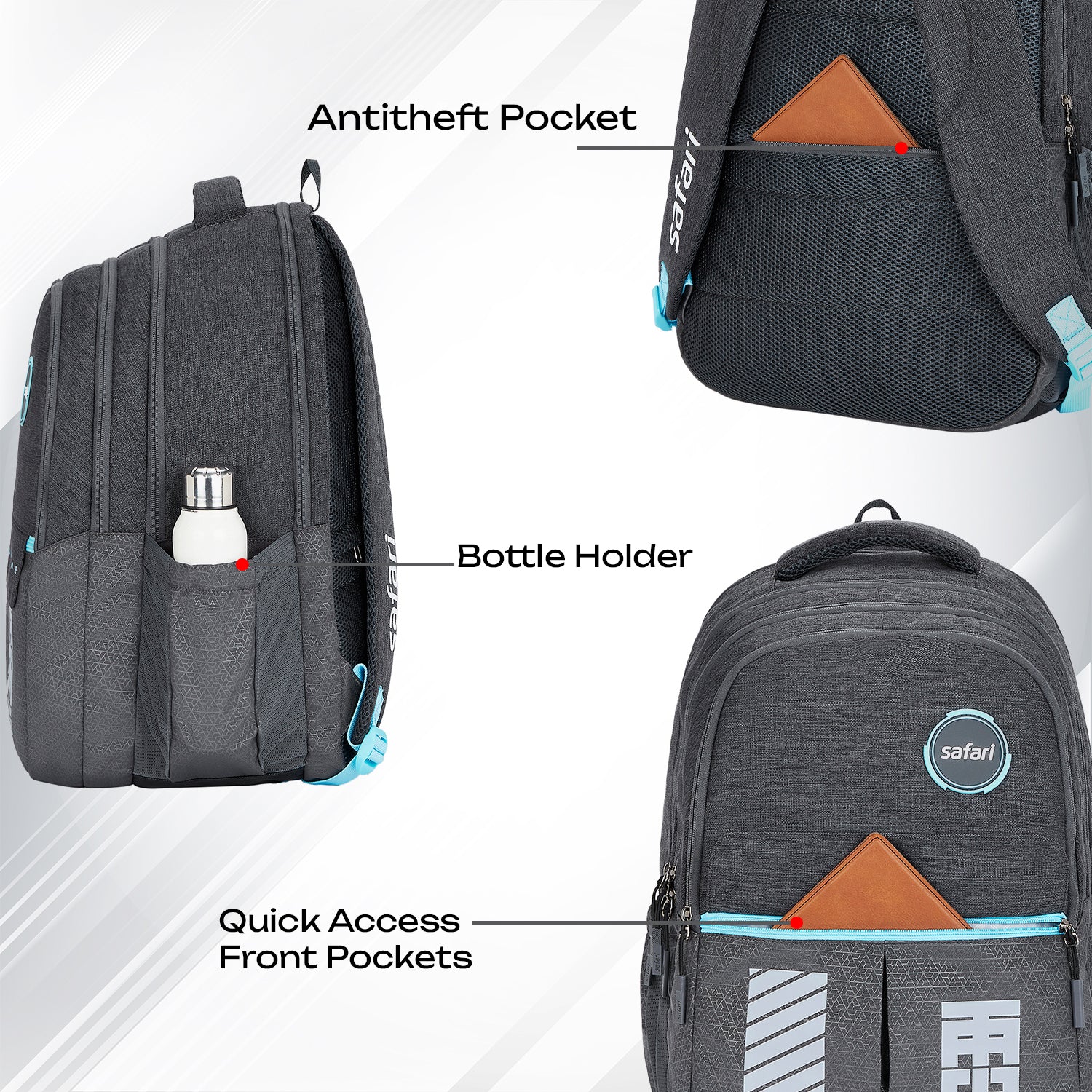 Safari Quadro 43L Grey School Backpack