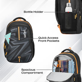 Safari Triplex 37L Black School Backpack