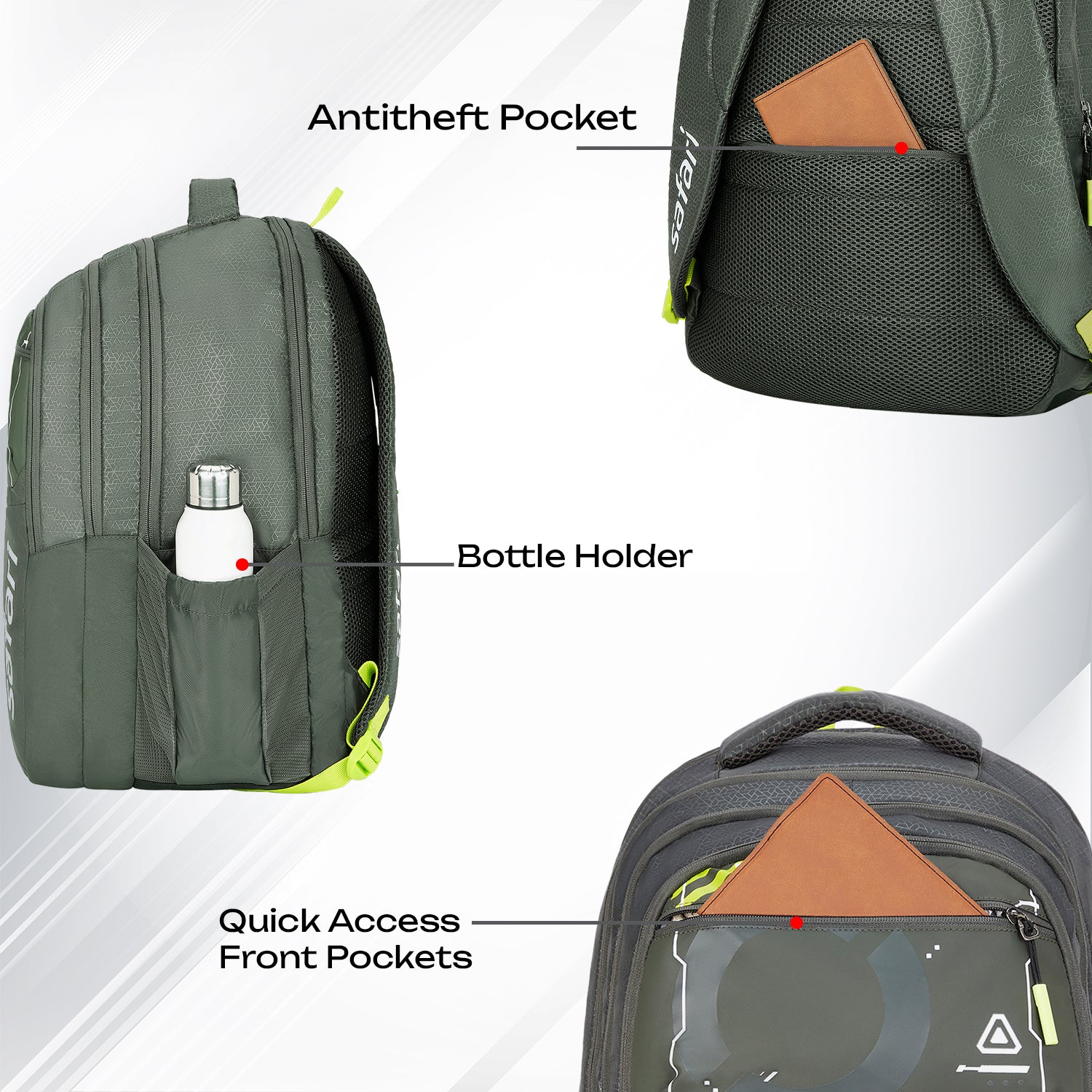 Safari Quadro 5 43L Olive School Backpack