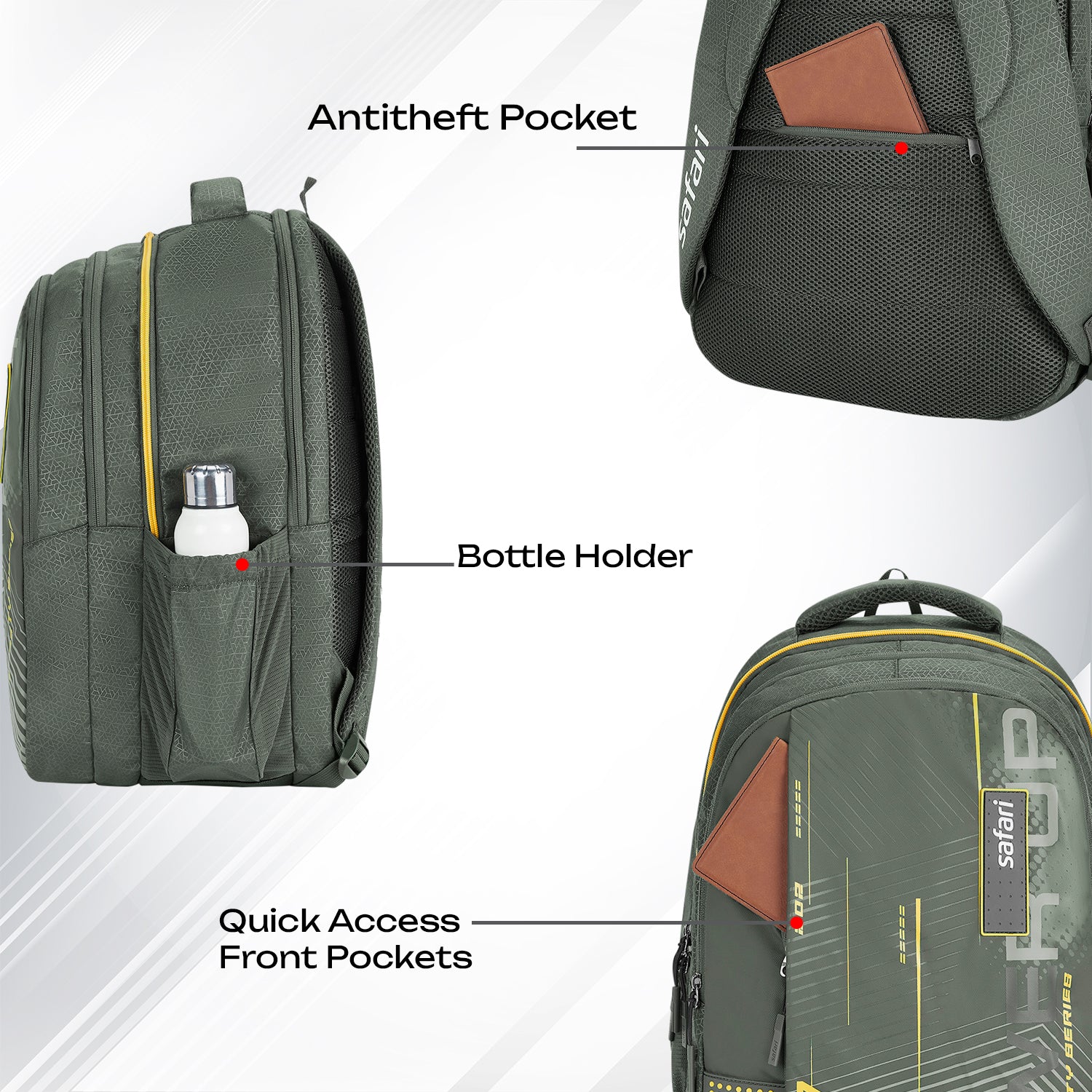 Safari Quadro 6 43L Olive School Backpack