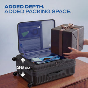 Safari Select Recoil Black Large Front opening Trolley Bag with Expander, TSA Lock, Dual wheels and Anti-Theft Zipper