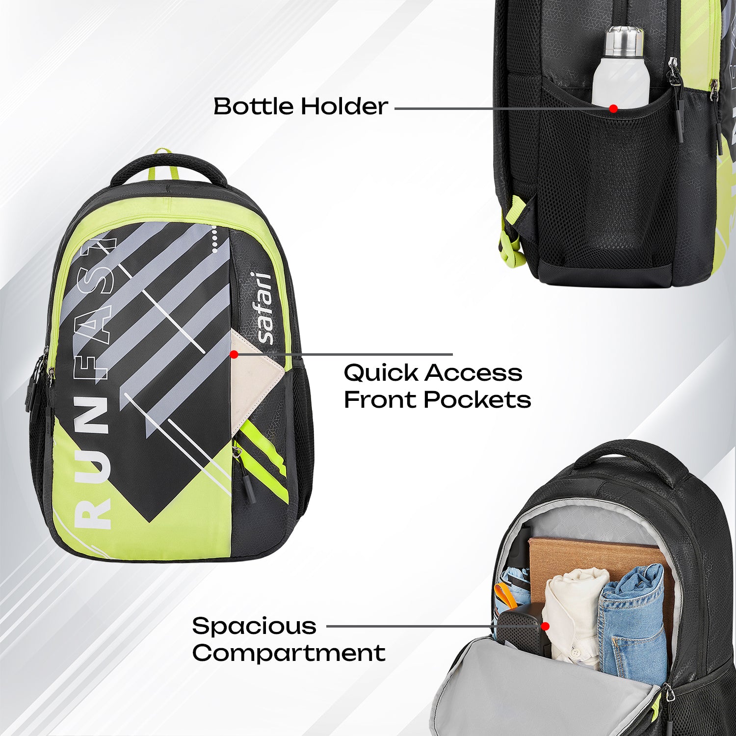 Safari Triplex 37L Black School Backpack