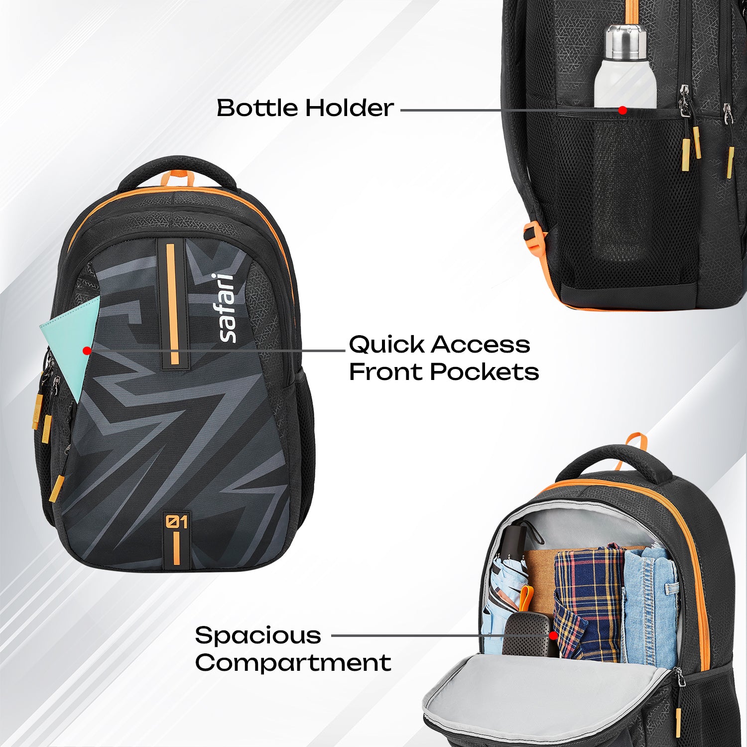 Safari Triplex 37L Black School Backpack