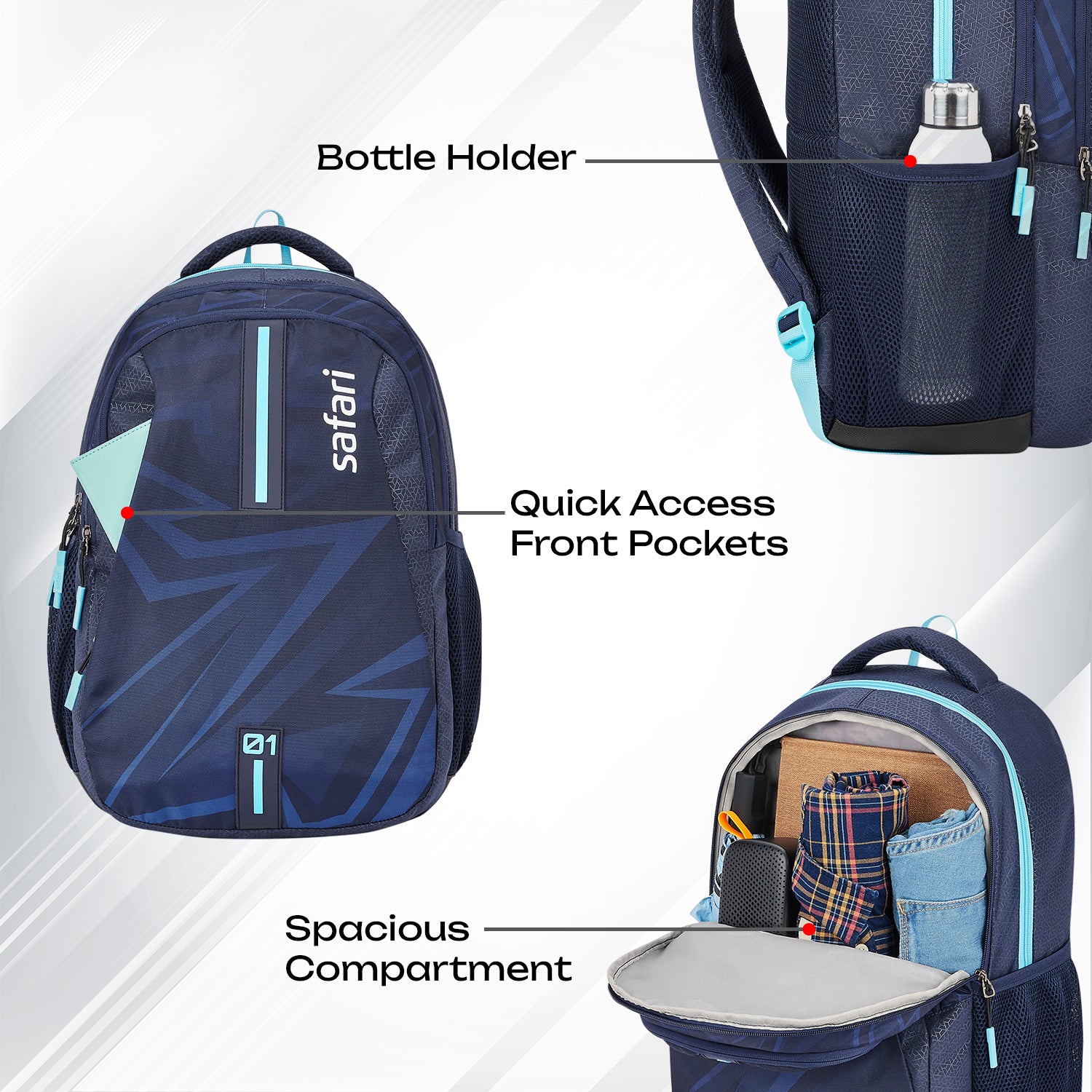 Safari Triplex 6 37L Blue School Backpack