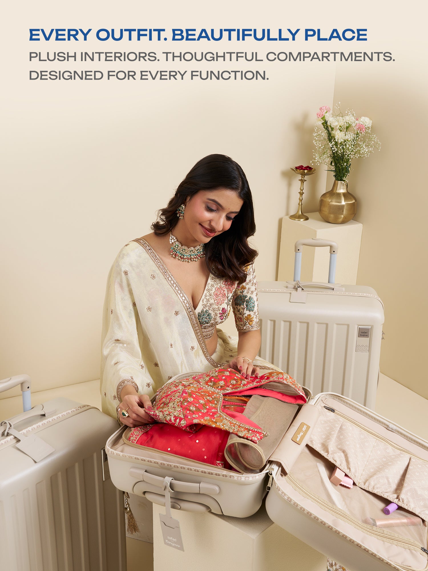 Safari x Manyavar Eterna Wedding Trolley Bag with Dual Wheels and TSA lock - Dark Champagne