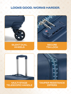 Safari x Manyavar Eterna Wedding Trolley Bag with Dual Wheels and TSA lock - Graphite Blue