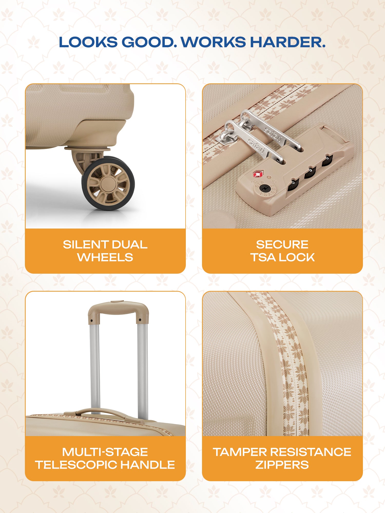 Safari x Manyavar Eterna Wedding Trolley Bag with Dual Wheels and TSA lock - Dark Champagne