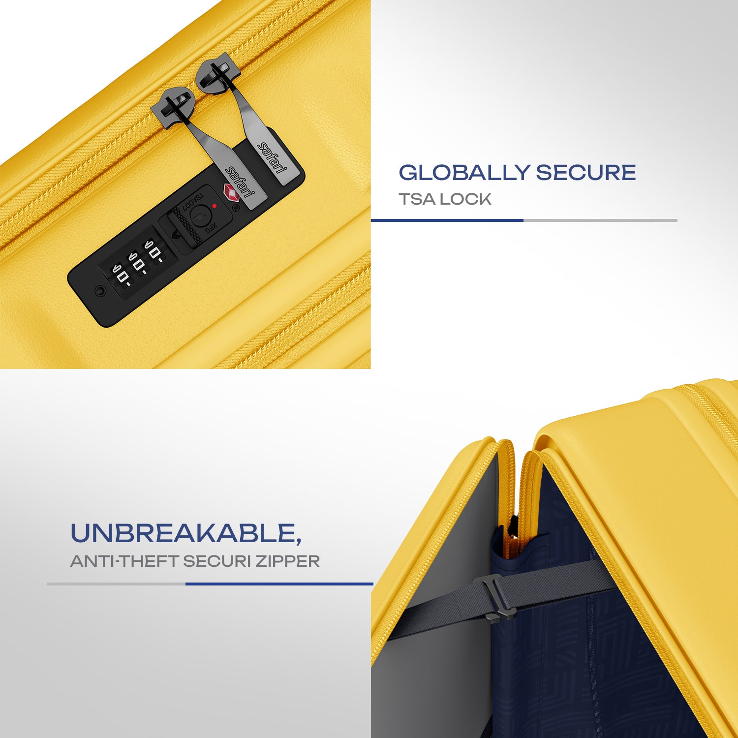 Safari Select Froniq Yellow Front opening Trolley Bag with TSA Lock, Dual wheels and Anti-Theft Zipper