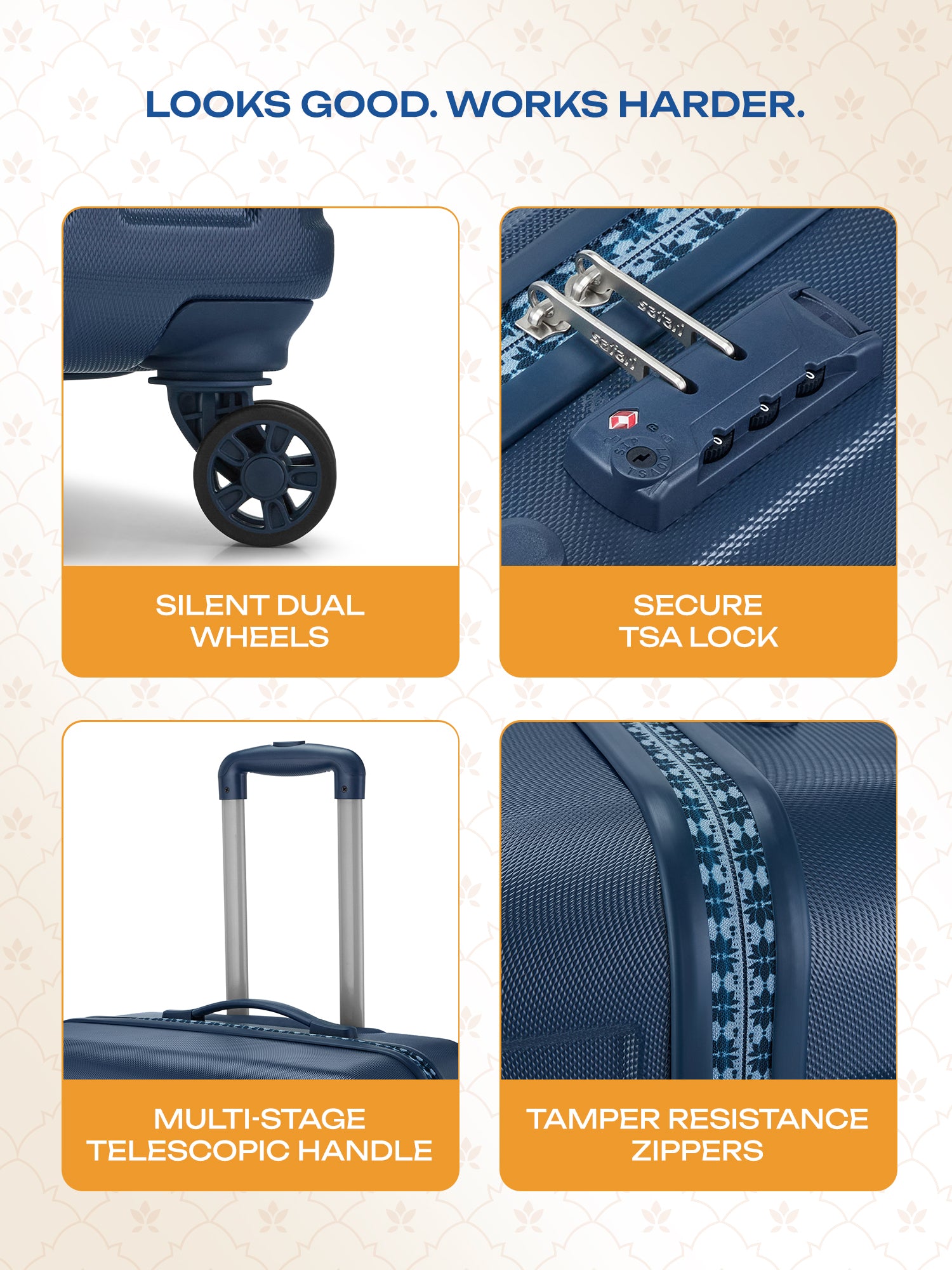 Safari x Manyavar Eterna Wedding Trolley Bag with Dual Wheels and TSA lock - Graphite Blue