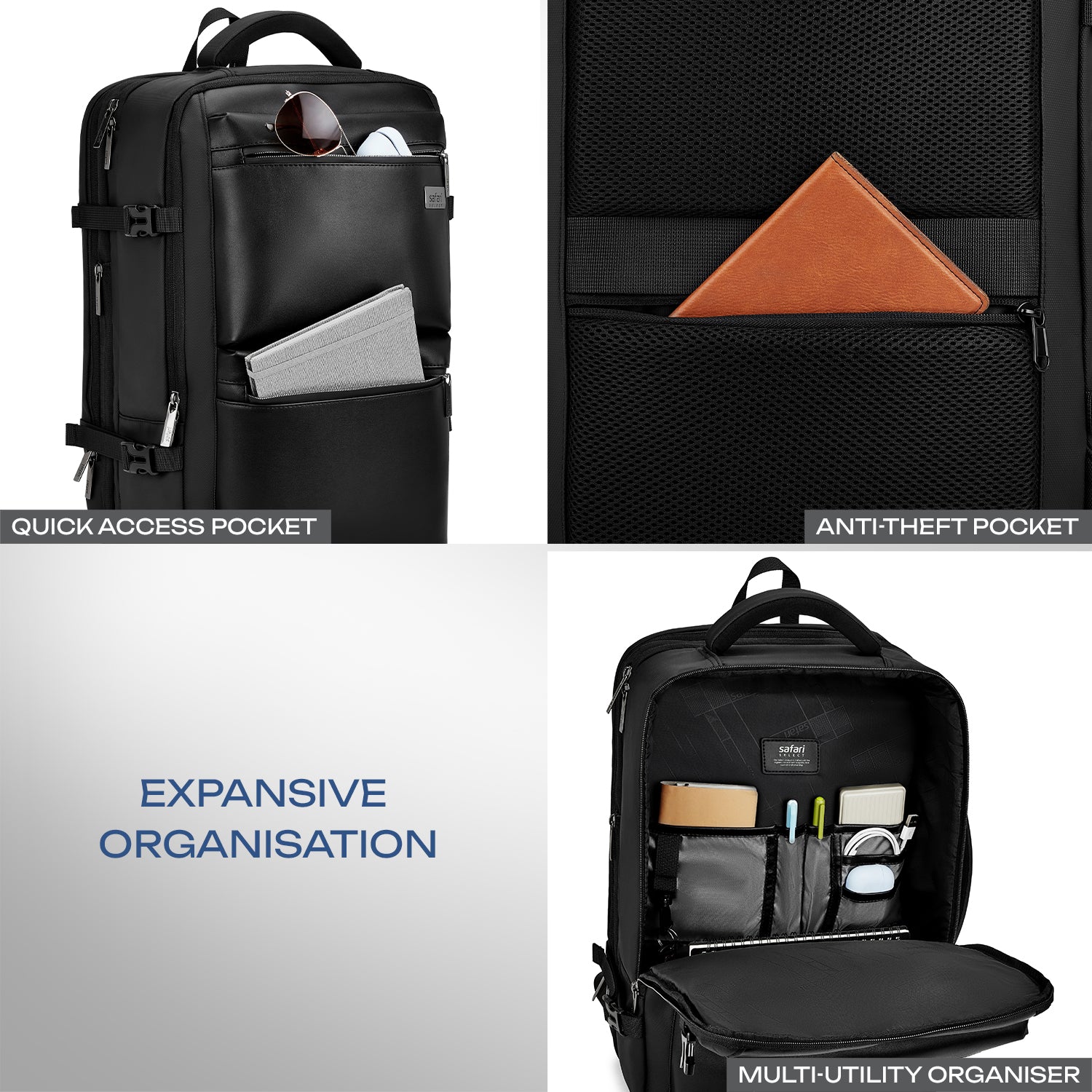 Safari Astor 36L Black Formal Backpack with Laptop Sleeve