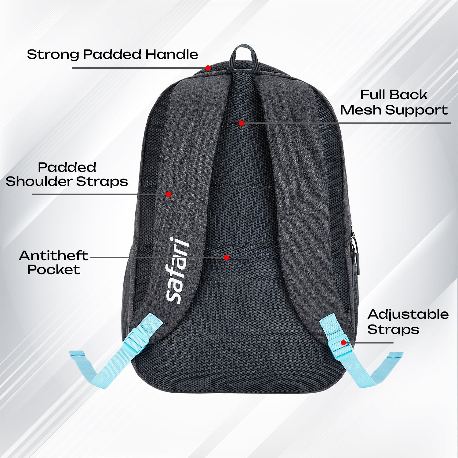 Safari Quadro 43L Grey School Backpack