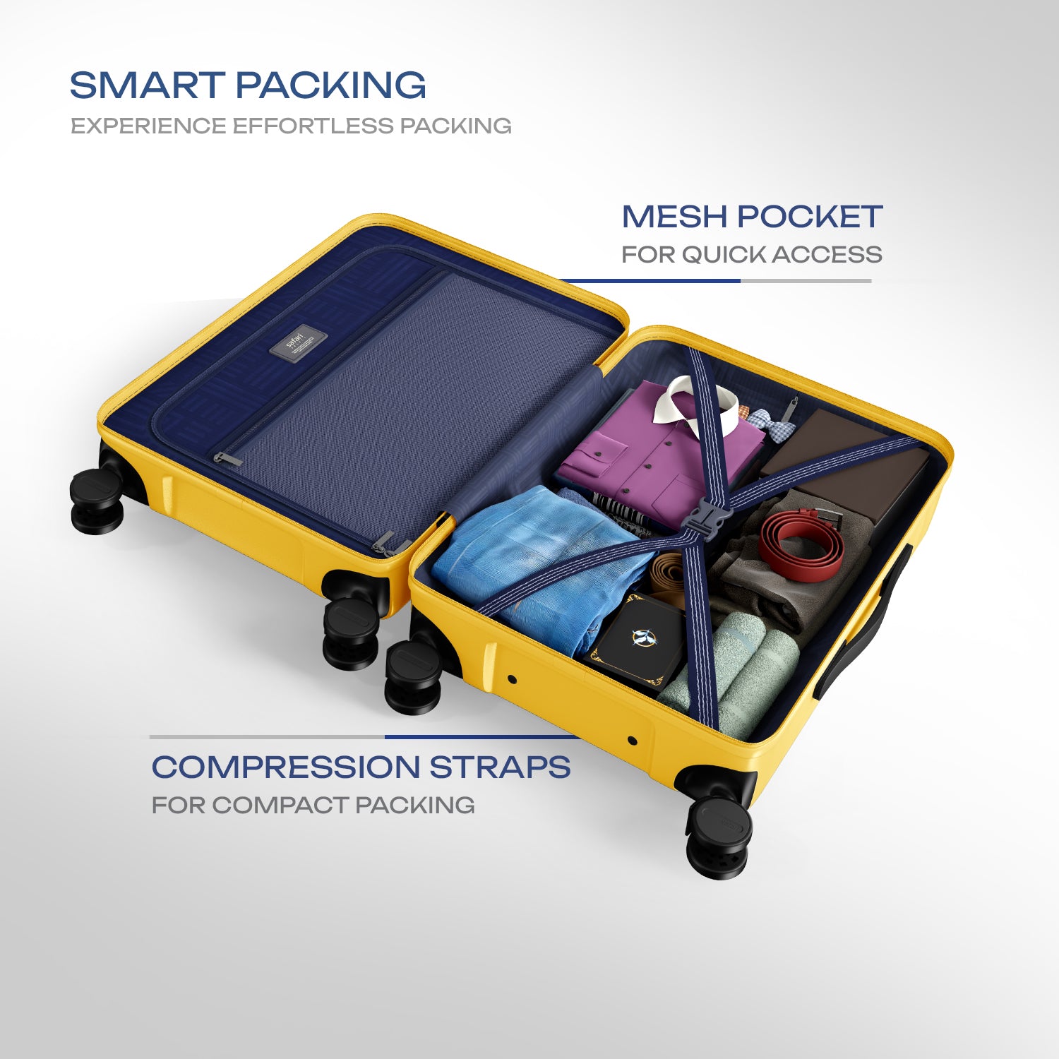 Safari Select Froniq Yellow Front opening Trolley Bag with TSA Lock, Dual wheels and Anti-Theft Zipper