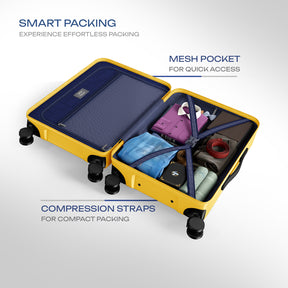 Safari Select Froniq Yellow Front opening Trolley Bag with TSA Lock, Dual wheels and Anti-Theft Zipper