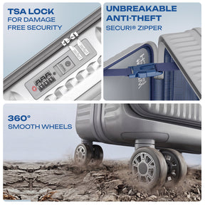 Safari Select Recoil Silver Large Front Opening Trolley Bag with Expander, TSA Lock, Dual wheels and Anti-Theft Zipper
