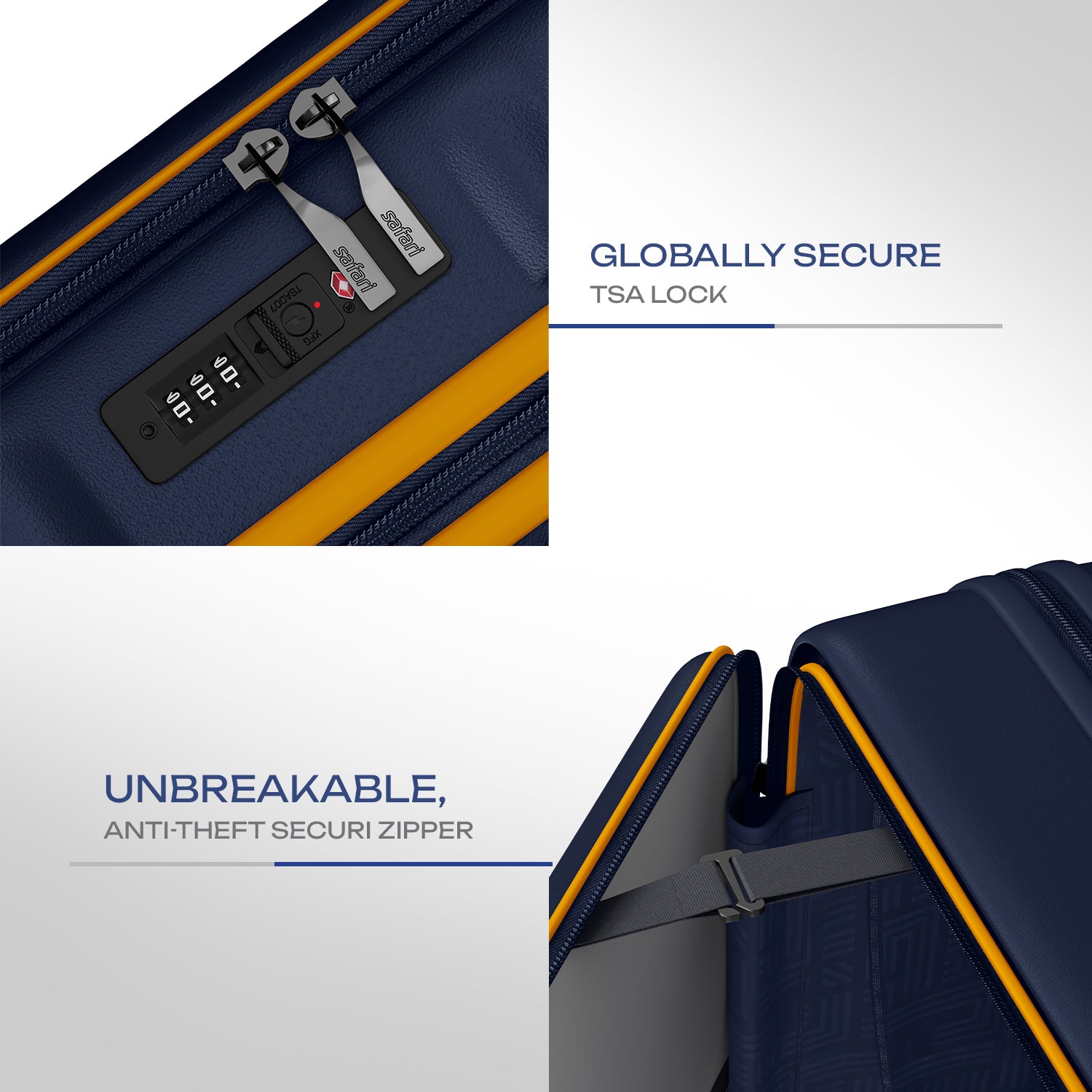 Safari Select Froniq Navy Blue Front opening Trolley Bag with TSA Lock, Dual wheels and Anti-Theft Zipper
